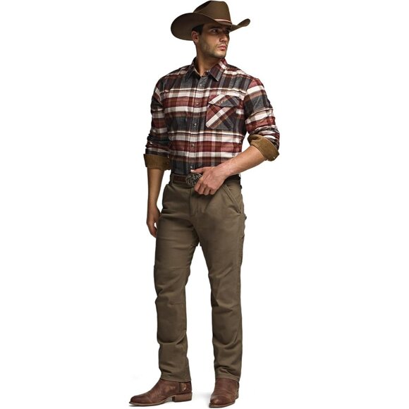 Mens Plaid Folk Tale Cotton Flannel Shirt Long Sleeve Casual Outdoor Plaid - Picture 4 of 9